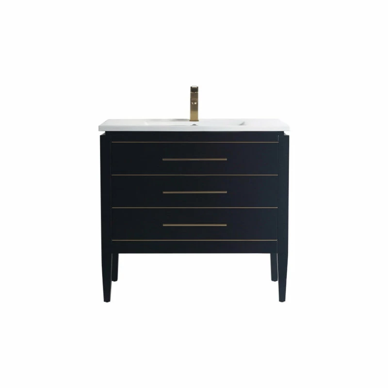 Deals ๐ Dowell K&B Supplies Grace 36" Single Bathroom Vanity Set, Black With Brass Trim ๐