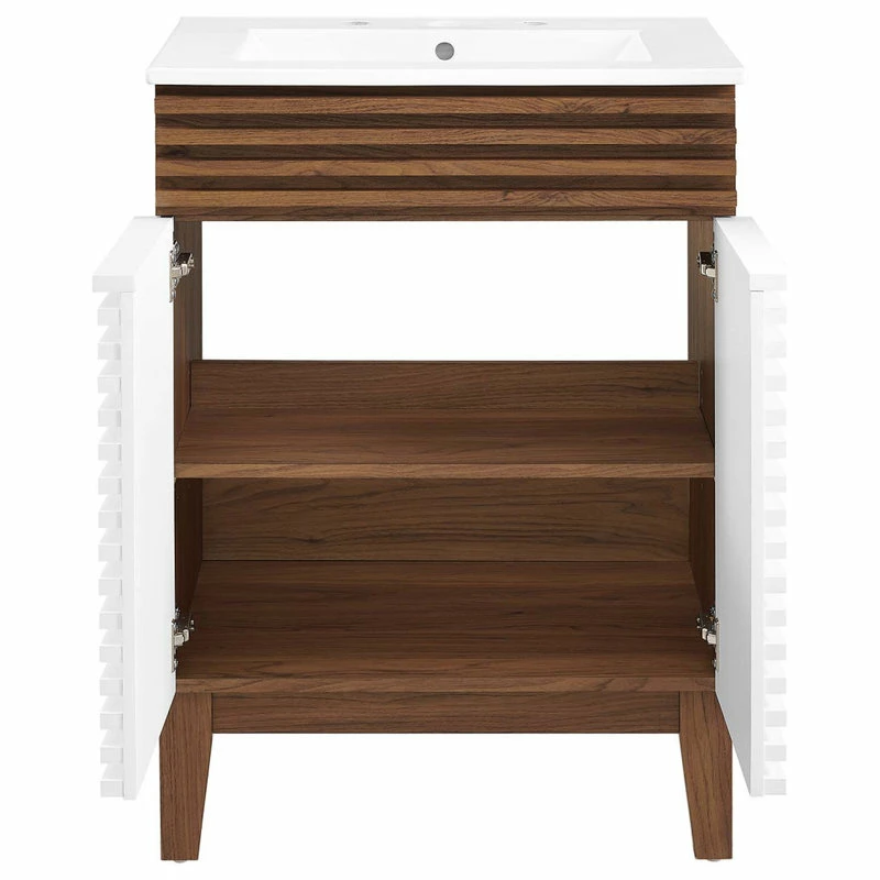 Best Sale ❤️ LexMod Render Bathroom Vanity, White Walnut White 🔥 - Image 3