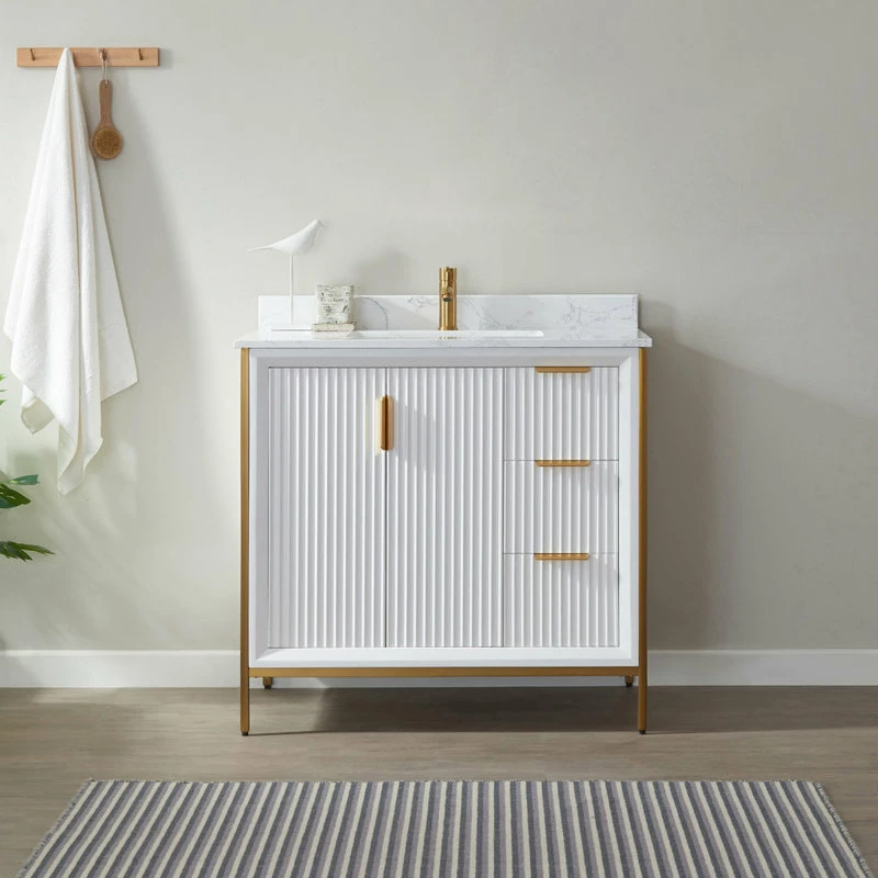 New 😀 Vinnova Granada Vanity With White Composite Stone Top, White, 36", Without Mirror 🛒 - Image 2