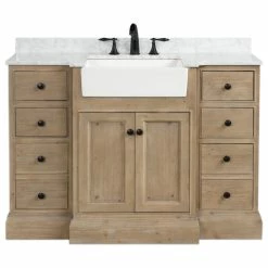 Best Sale 🤩 Ari Kitchen & Bath Kelly 48" Bathroom Vanity, Weathered Fir Finish, Italian Carrara Marble Countert 🛒