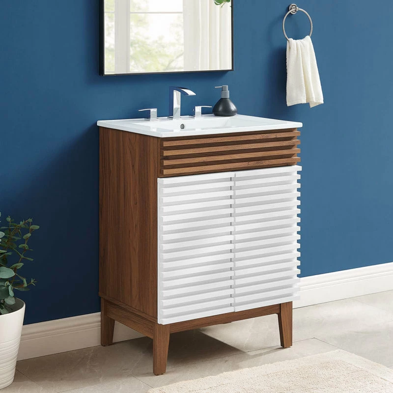 Best Sale ❤️ LexMod Render Bathroom Vanity, White Walnut White 🔥 - Image 2