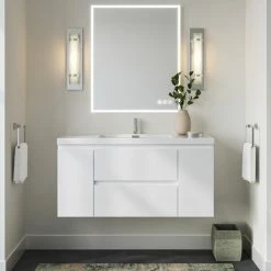 Best deal 🥰 MOD Beacon Bath Vanity, High Gloss White, 48", Single Sink, Wall Mount 😀