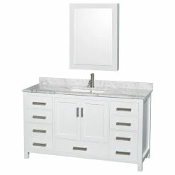 Buy 😉 Wyndham Collection 60" Single Vanity,White,White Carrara Marble Top,Sink,Medicine Cabinet ❤️