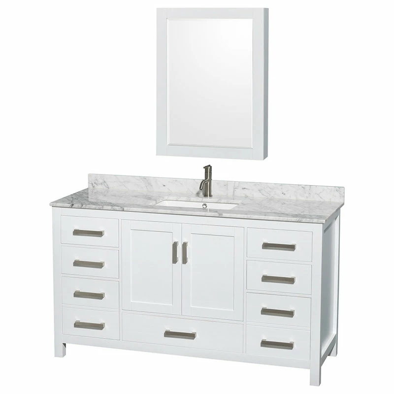 Buy 😉 Wyndham Collection 60" Single Vanity,White,White Carrara Marble Top,Sink,Medicine Cabinet ❤️