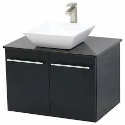 Flash Sale 😉 Wind Bay 24" Wall Mount Vanity, Black Stone Countertop, Black 🤩