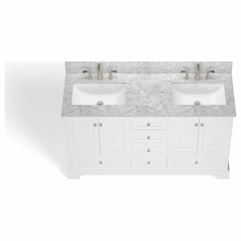 Best deal 🥰 MOD Cascade Bath Vanity, White, 60", Brushed Nickel Hardware, Double, Freestanding 👍 - Image 13