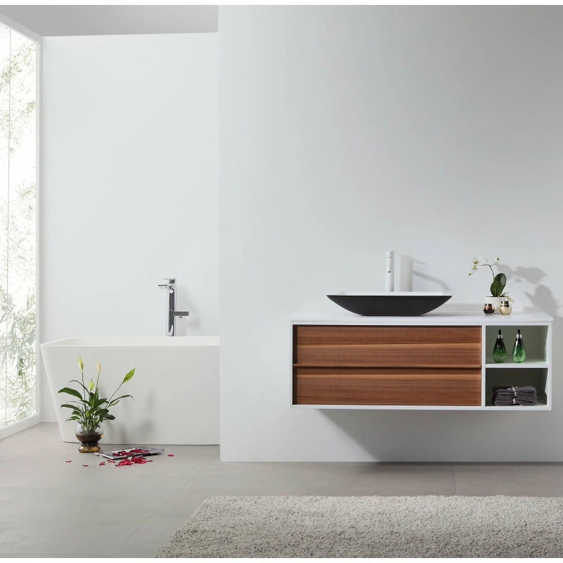 Hot Sale ⭐ Cartisan Design & Build Group, Inc. Goreme 48" Wall Mount Vanity, Open Shelf, Walnut/White 🌟 - Image 2