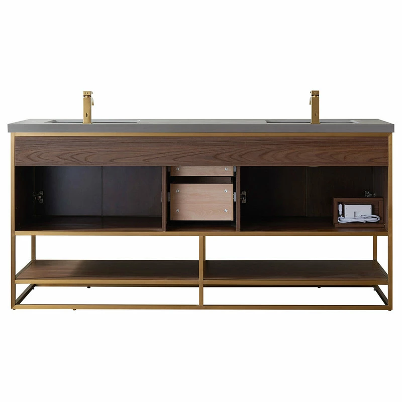 Hot Sale 👍 Vinnova Donostia Vanity With Ceramic Undermount Sink, North American Light Walnut, 72" ✔️ - Image 9