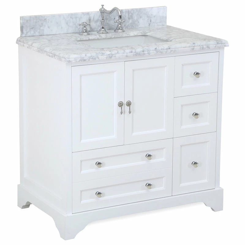 Best deal 👏 Kitchen Bath Collection Madison 36" Bathroom Vanity, White, Carrara Marble 👏