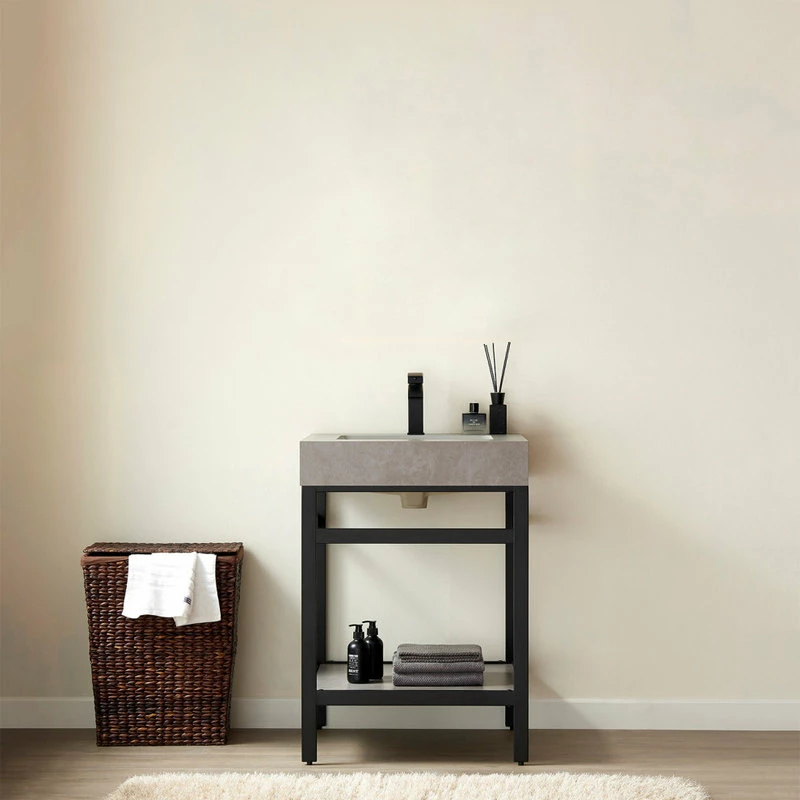 Best reviews of ๐ Vinnova Funes 24" Single Console Sink In Matte Black With Gray Sintered Stone Top ๐ - Image 2