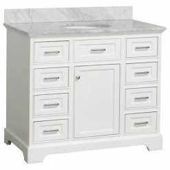 Buy 🧨 Kitchen Bath Collection Aria 42" Bathroom Vanity, White, Carrara Marble ⭐