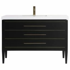 Hot Sale ⌛ Dowell K&B Supplies Grace 48" Single Bathroom Vanity Set, Black With Brass Trim ✔️