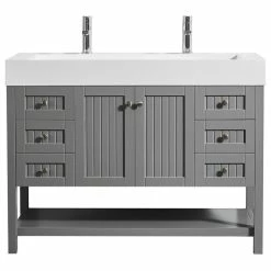 Outlet ✨ Vinnova Pavia Single Vanity With White Artificial Stone Top, Grey, 48", Without Mirror 🥰