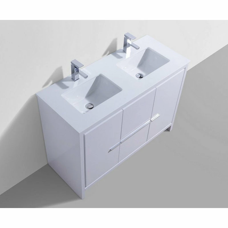 Best deal ๐ KUBEBATH Dolce 48" Double Sink Vanity, White Quartz Countertop, Nature Wood, High Gloss W โ๏ธ - Image 3