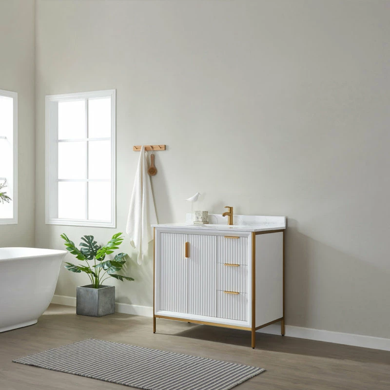 New 😀 Vinnova Granada Vanity With White Composite Stone Top, White, 36", Without Mirror 🛒 - Image 11