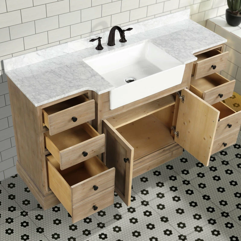 Best deal โ๏ธ Ari Kitchen & Bath Kelly 60" Bathroom Vanity, Weathered Fir Finish, Italian Carrara Marble Countert โค๏ธ - Image 2