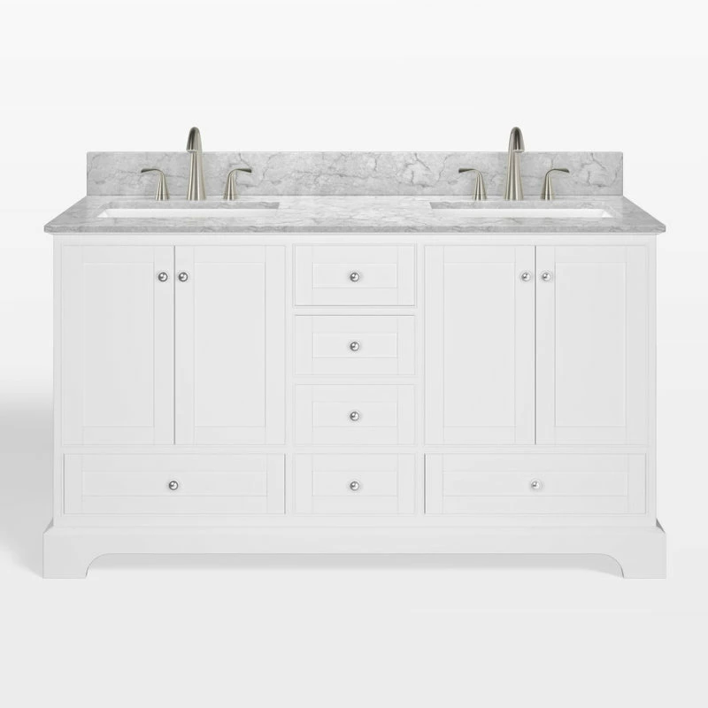 Best deal 🥰 MOD Cascade Bath Vanity, White, 60", Brushed Nickel Hardware, Double, Freestanding 👍 - Image 9