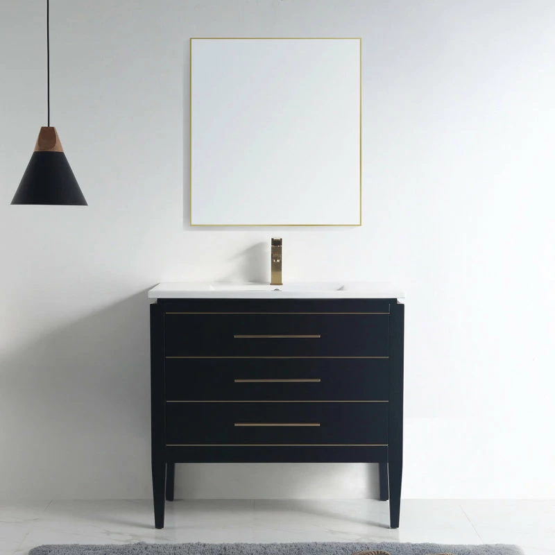 Deals ๐ Dowell K&B Supplies Grace 36" Single Bathroom Vanity Set, Black With Brass Trim ๐ - Image 2