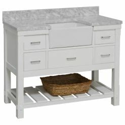 Best reviews of 💯 Kitchen Bath Collection Charlotte 48" Bathroom Vanity, White, Carrara Marble 👏