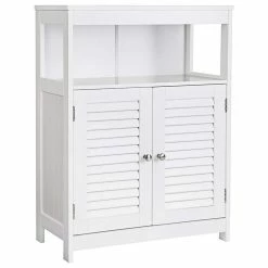 Discount ⭐ Benjara Wooden Bathroom Closet With 1 Open Shelf And 2 Door Cabinet, White 🧨