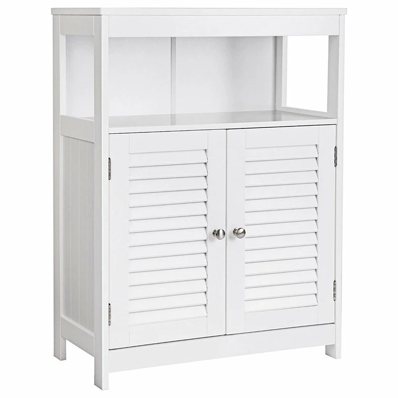 Discount โญ Benjara Wooden Bathroom Closet With 1 Open Shelf And 2 Door Cabinet, White ๐งจ