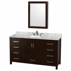 Outlet 🤩 Wyndham Collection 60" Single Vanity,Espresso,White Carrara Marble Top,Oval Sink,Medicine Cabinet 🤩