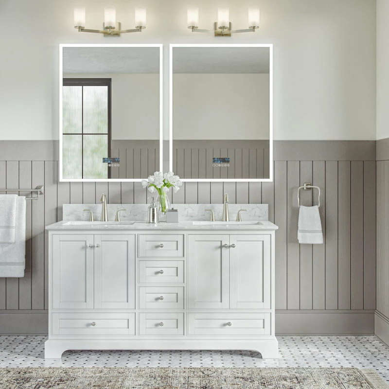 Best deal 🥰 MOD Cascade Bath Vanity, White, 60", Brushed Nickel Hardware, Double, Freestanding 👍 - Image 3