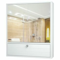 Buy ⌛ Costway Bathroom Cabinet Double Mirror Door Wall Mount Storage Wood Shelf White ⭐