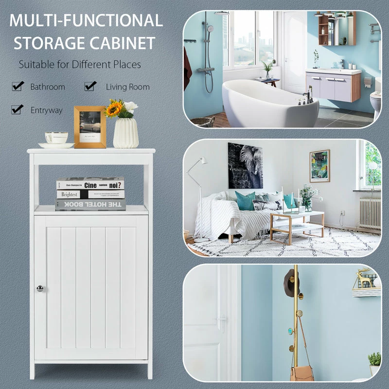 Hot Sale ๐ฏ Costway Bathroom Floor Cabinet Single Door Storage Cupboard W/ Adjustable Shelf ๐ฏ - Image 2