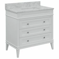 Wholesale ⌛ Kitchen Bath Collection Eleanor 30" Bathroom Vanity, White, Carrara Marble Top 🛒