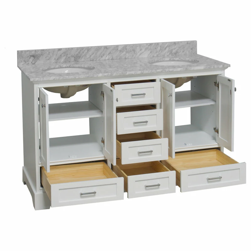 Budget โจ Kitchen Bath Collection Harper 60" Double Bathroom Vanity In White With Carrara Marble Top โจ - Image 4